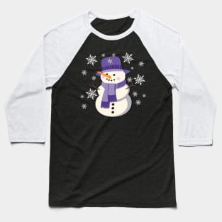 Snowman In Purple Snowflakes WInter Baseball T-Shirt